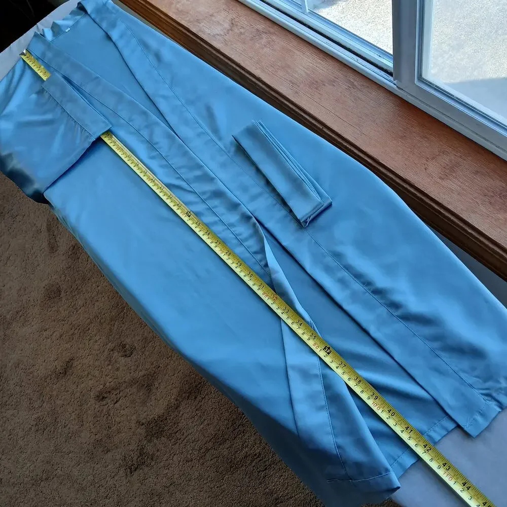 Blue Satin Lightweight Robe Men's Small shiny midi maxi kimono quiet luxury - Picture 11 of 16